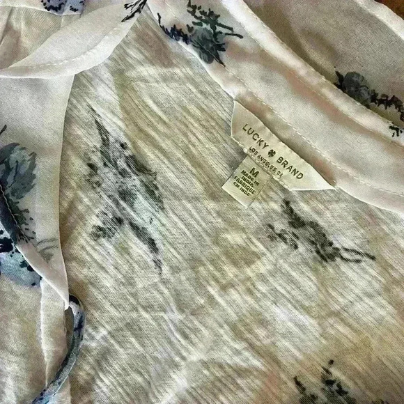 LUCKY BRAND Woman’s Floral Print V- Neck Ruffle Sleeve Cotton Blouse S Medium​ - Picture 5 of 7